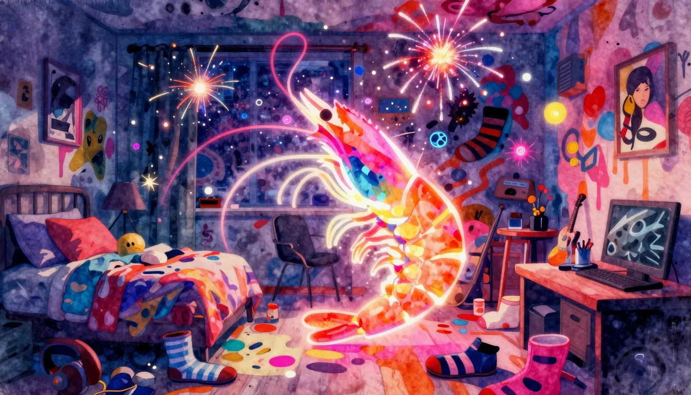 Vibrant watercolor style. A vibrant, chaotic rap album cover...