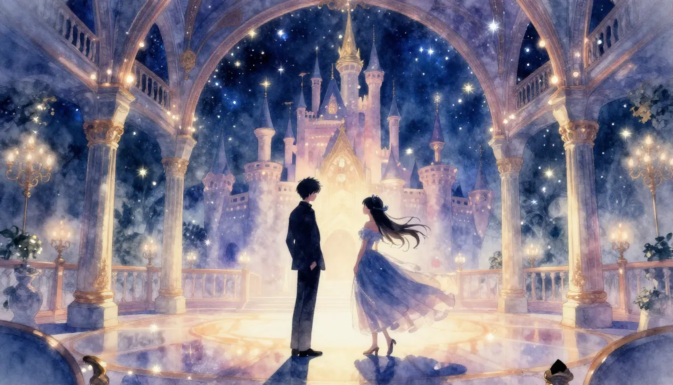 Watercolor style. Silhouette of a young man and a girl in a ...