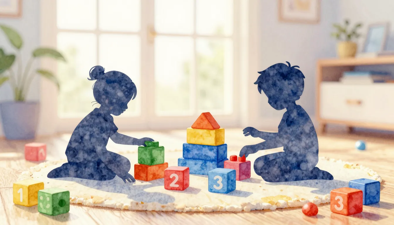 Watercolor style. Silhouette of children playing with buildi...