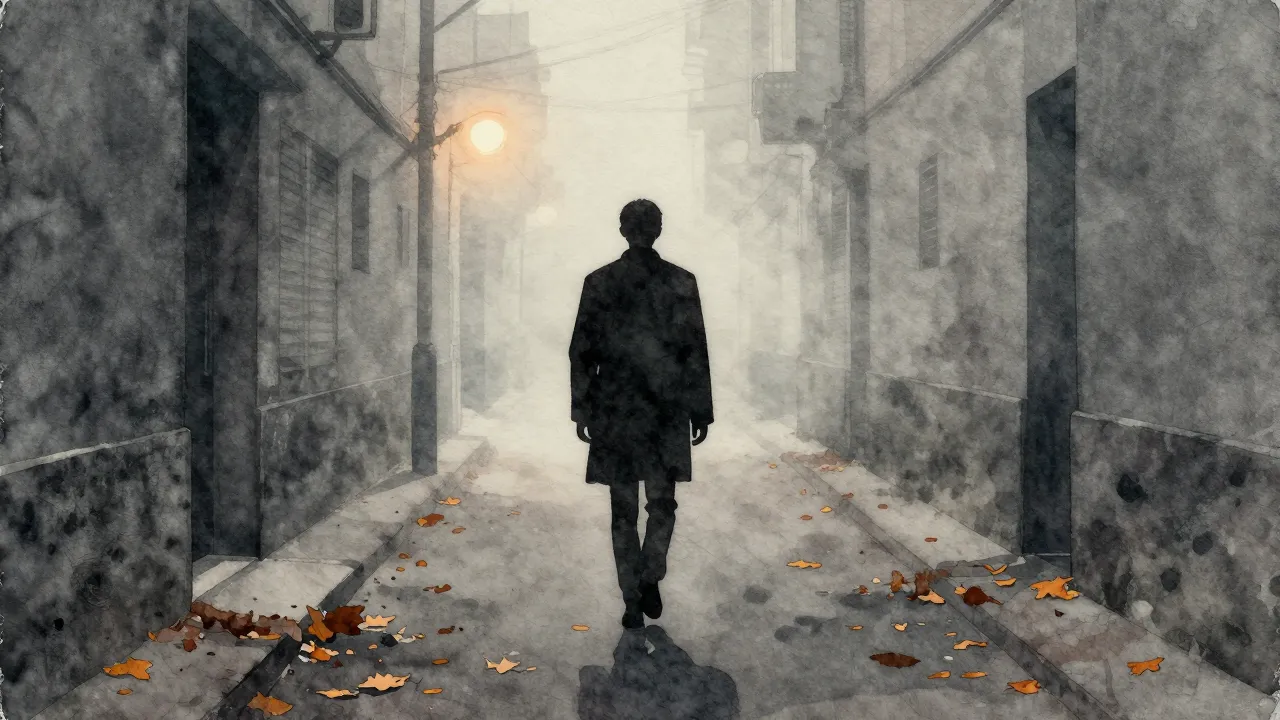 Vibrant watercolor style. Post-punk album cover, a lonely si...