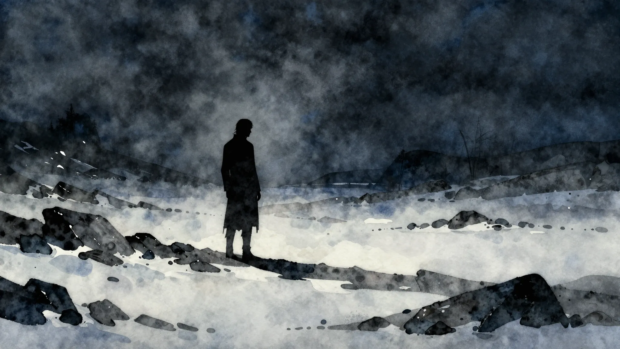 Vibrant watercolor style. Heavy metal album cover, a lonely ...