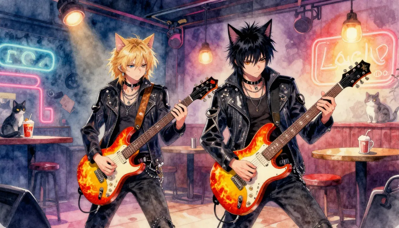 Vibrant watercolor style. Heavy metal album cover, two cool ...