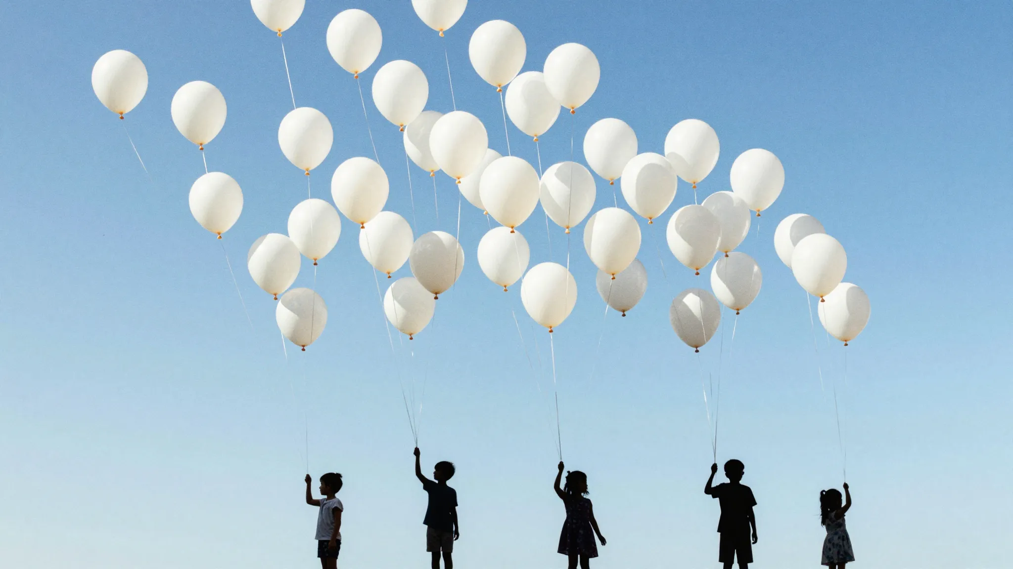 Watercolor style. 334 white balloons floating in the clear b...