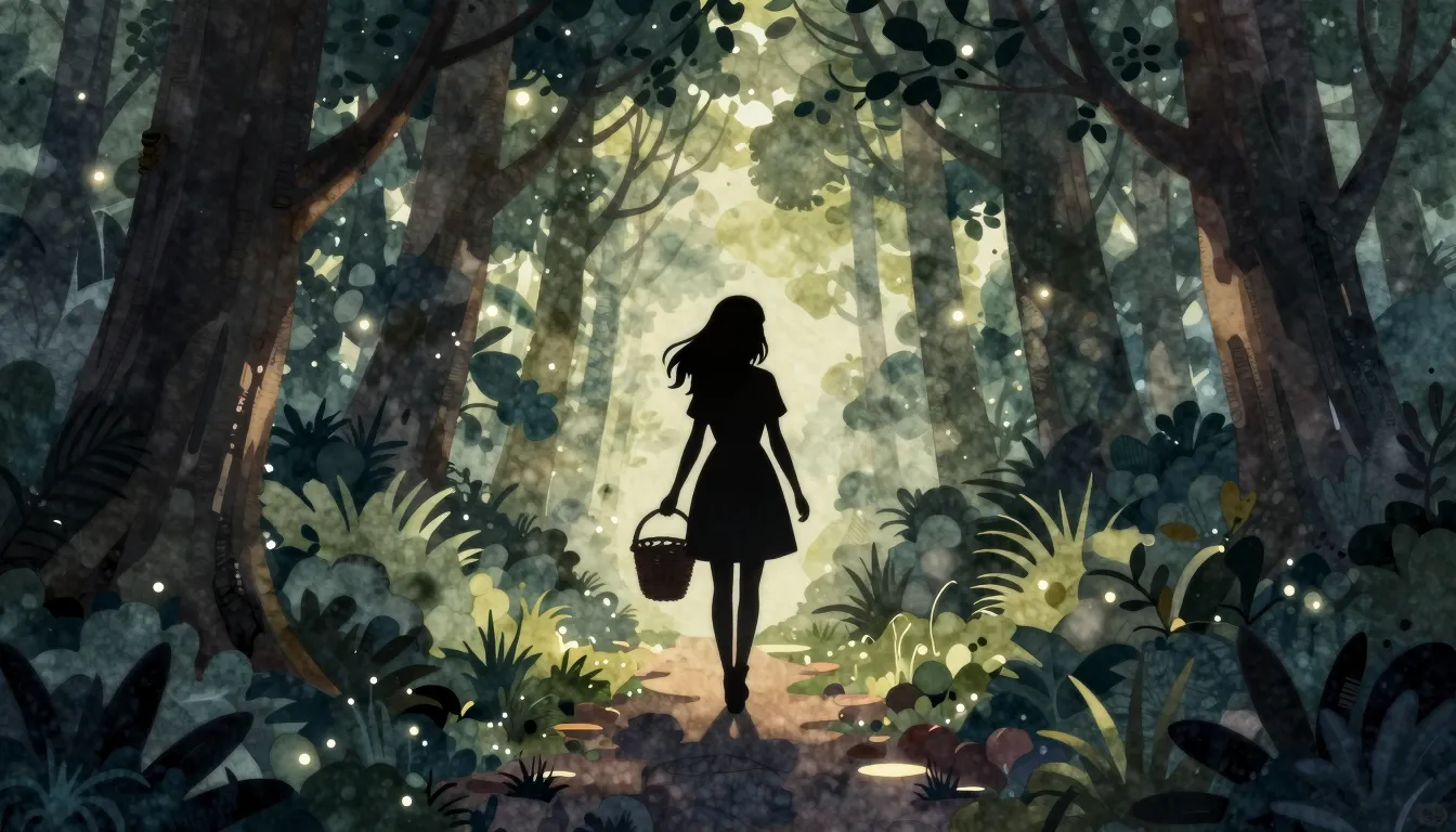 Watercolor style. Silhouette of a girl carrying a basket wal...