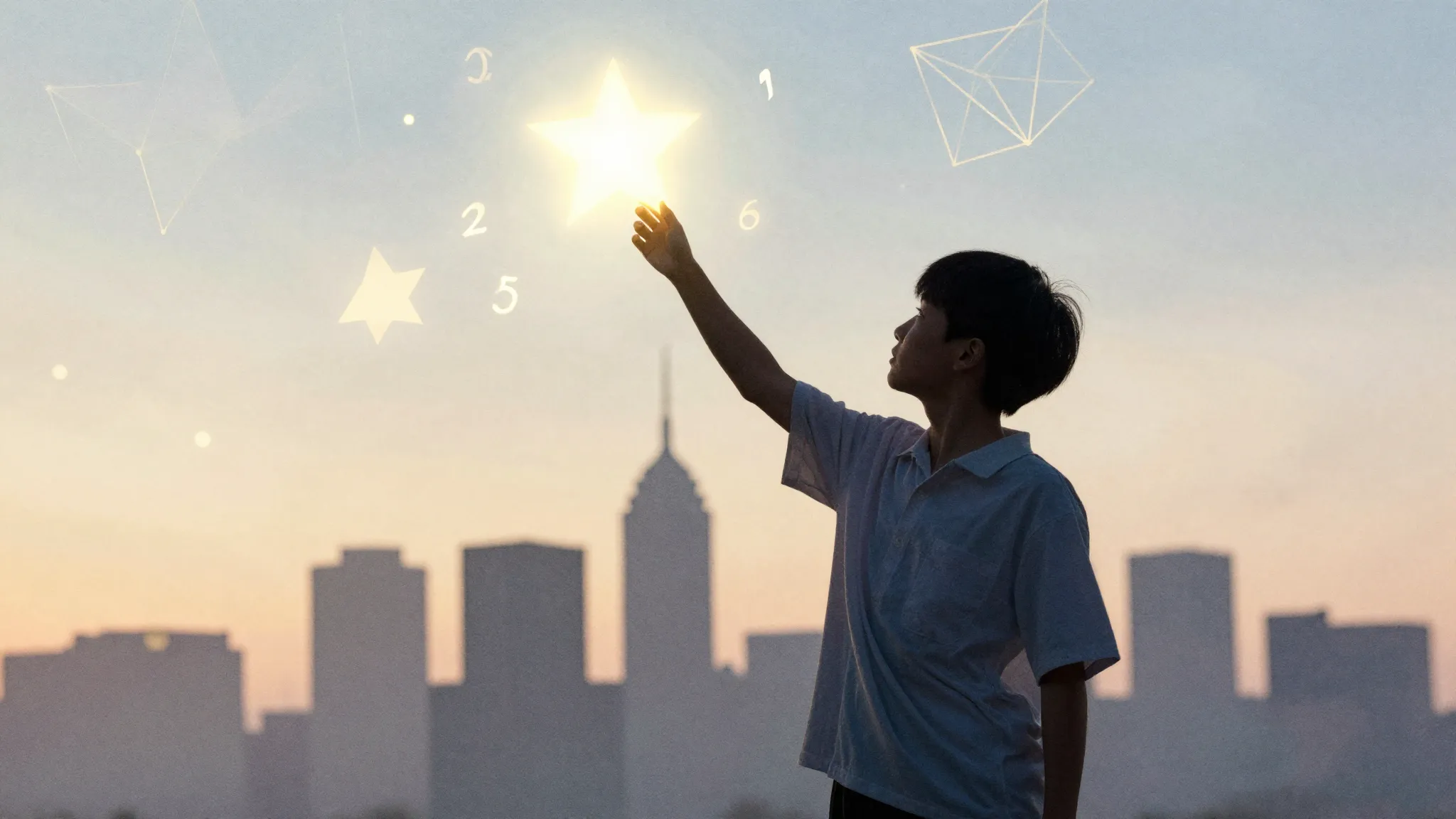 Watercolor style. Silhouette of a student reaching for a glo...