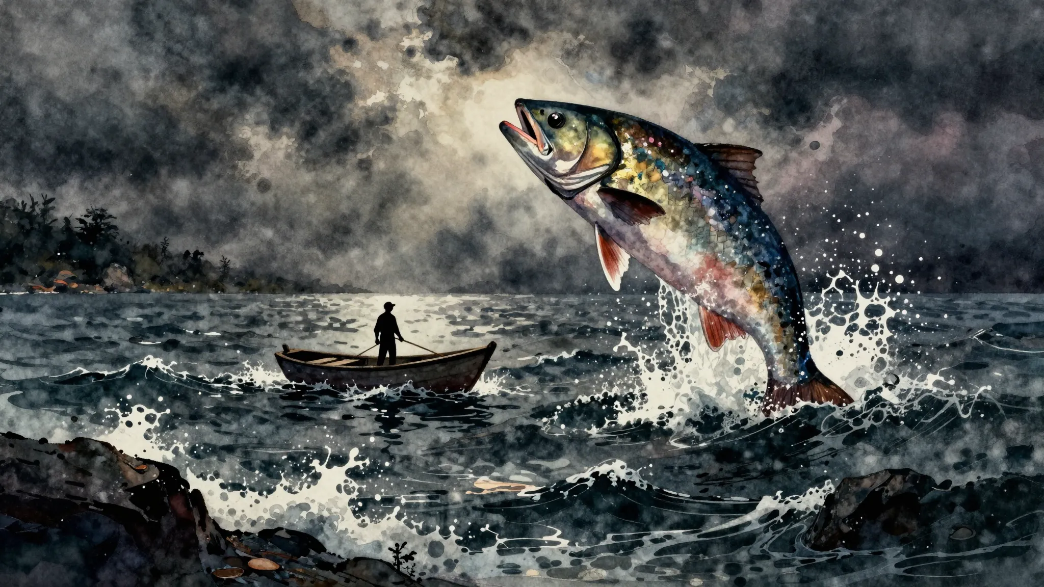 Vibrant watercolor style. A dramatic rock-style album cover ...