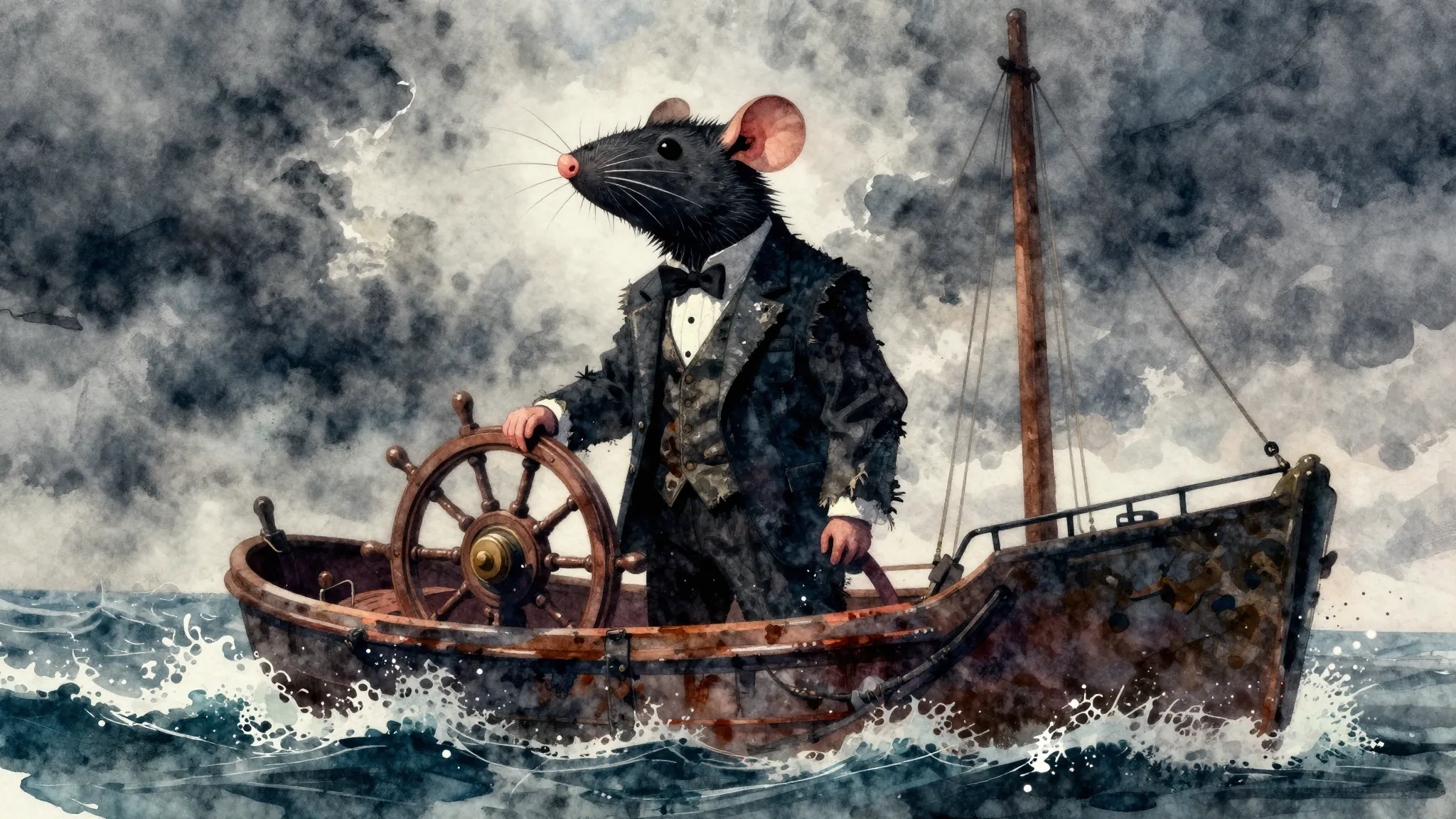 Vibrant watercolor style. A dark, gritty urban aesthetic, a ...