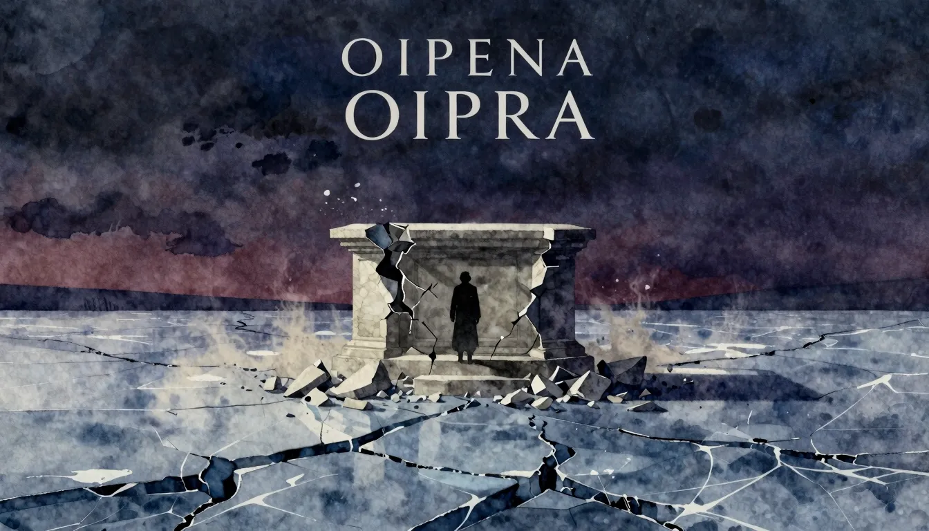 Vibrant watercolor style. A dark, minimalist opera album cov...