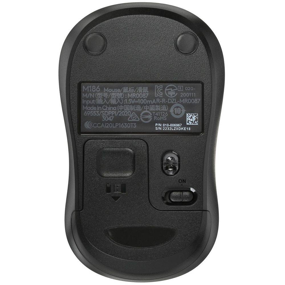 Logitech M186 черный/серый оптическая