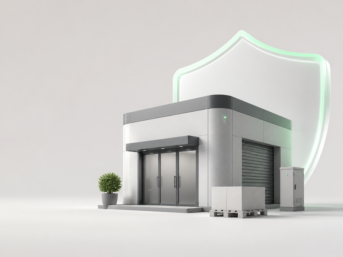 Лаконичная 3D-композиция коммерческого объекта под страховой защитой