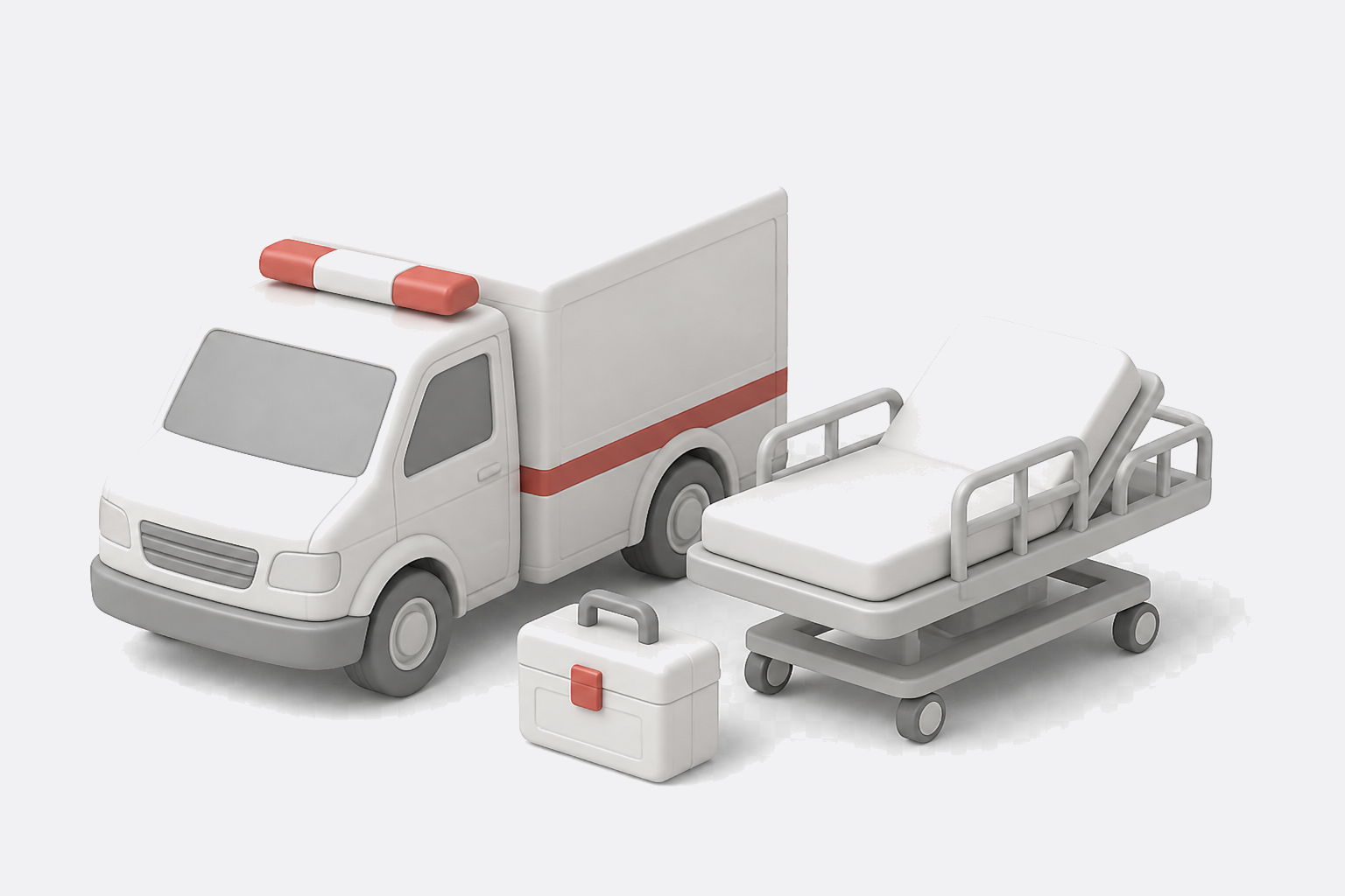 Premium 3D scene of medical transport, inpatient care and urgent assistance