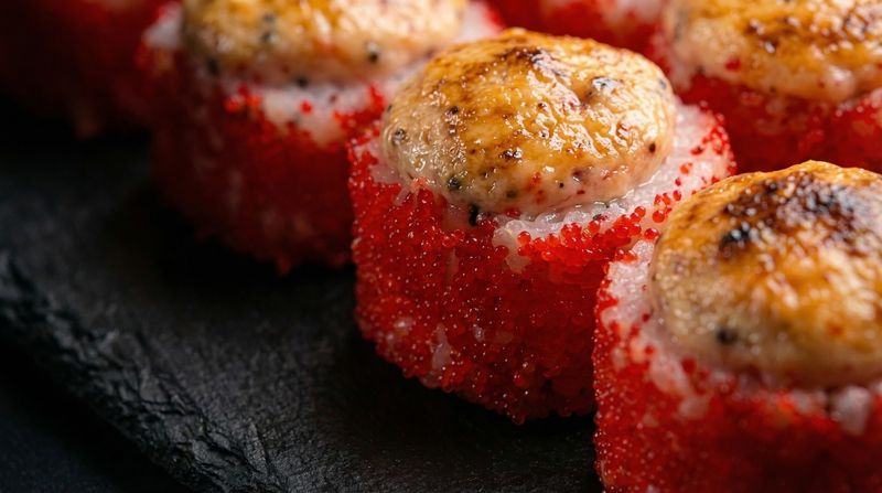 Запеченные роллы с сырной шапочкой и красной икрой масаго — заказать доставку суши в Пензе от RollOks