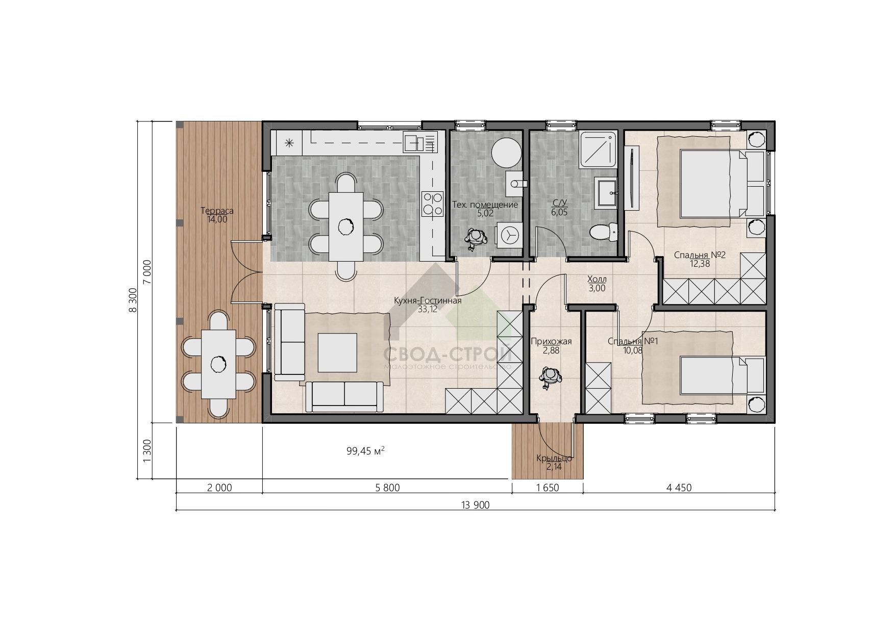 Дом из газобетонных блоков С-100 ГБ «Люмен»
