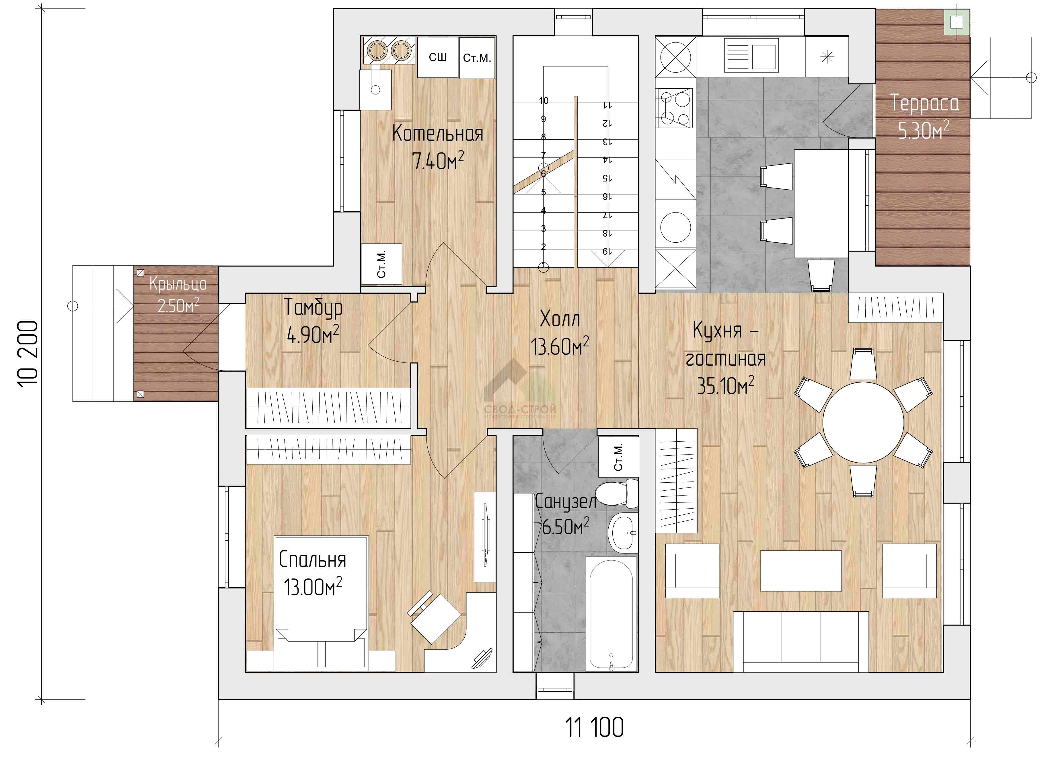Дом из газобетонных блоков С-211 ГБ «Лето»