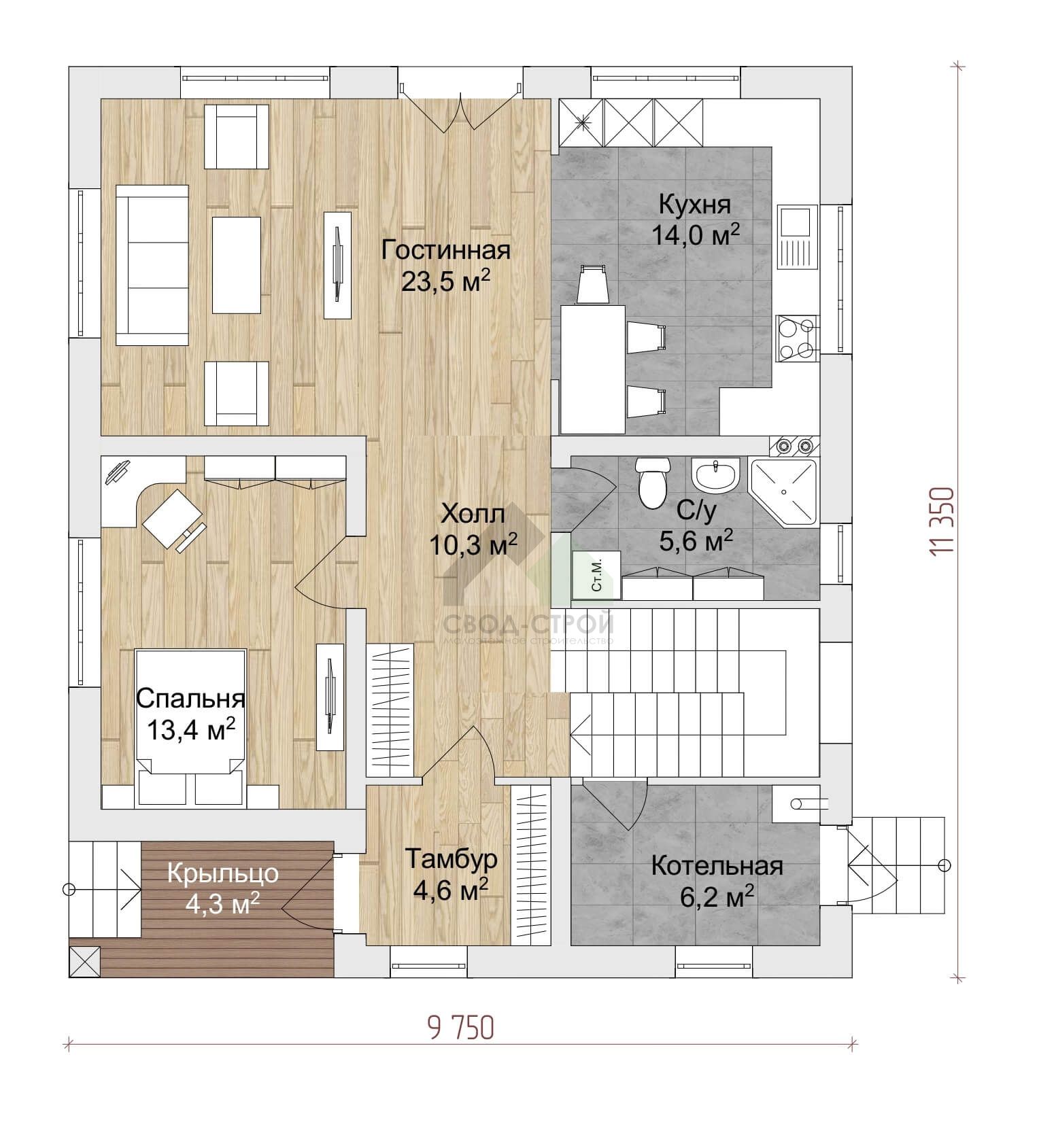 Дом из газобетонных блоков С-218 ГБ «Австрия»