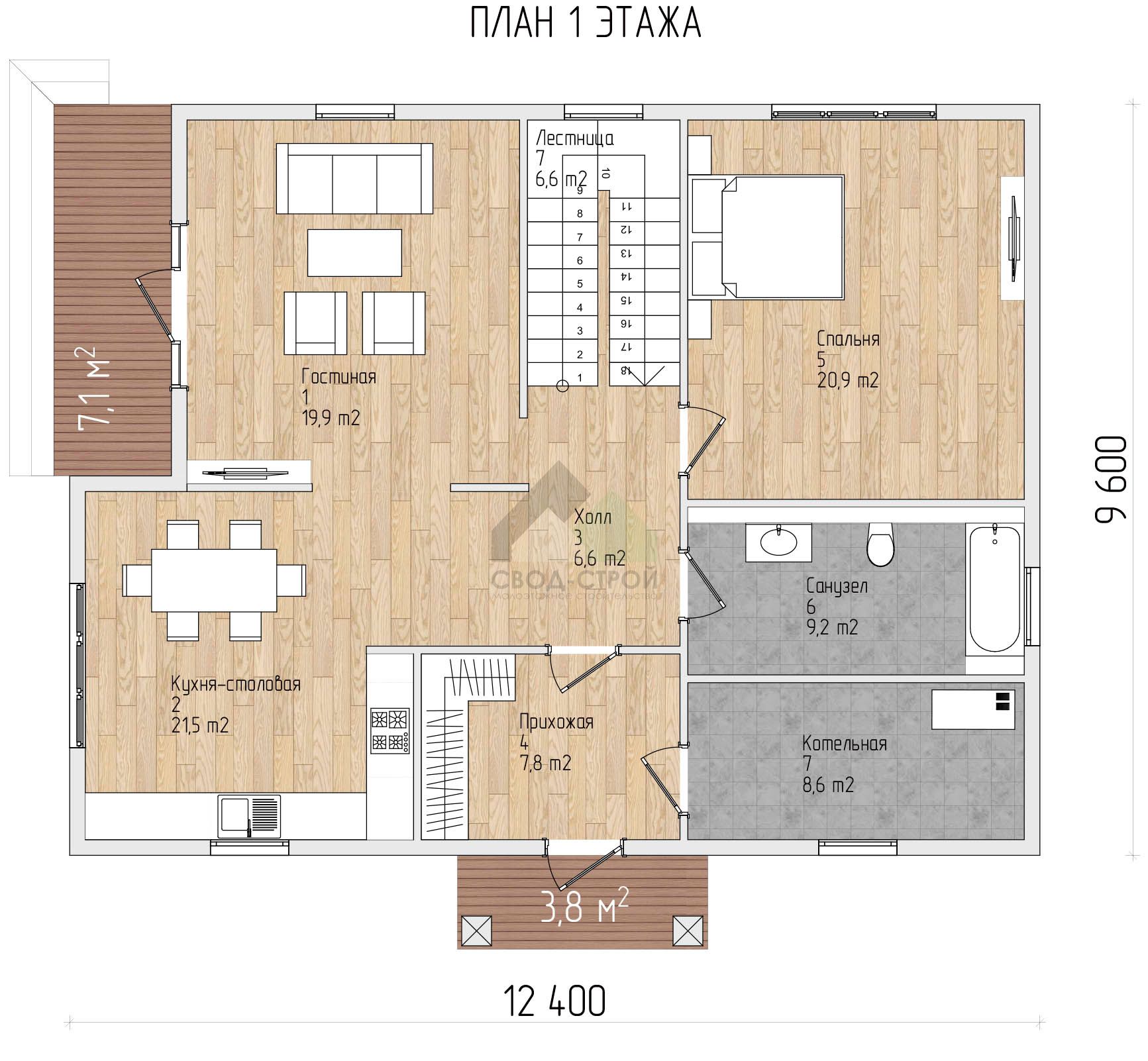 Коттедж каркасный С-242 КР «Сияние»