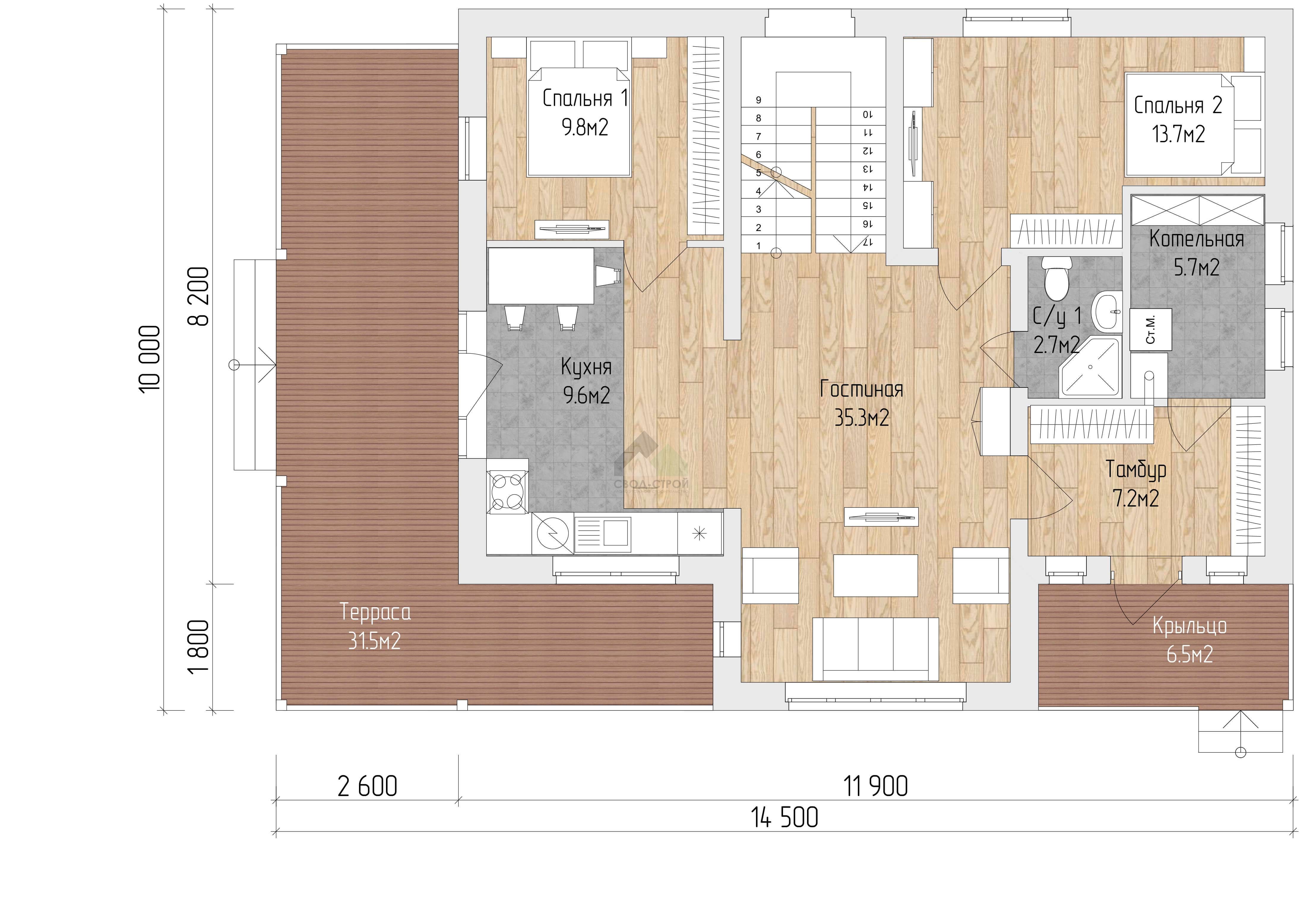 Дом из газобетонных блоков С-250 ГБ «Династия»