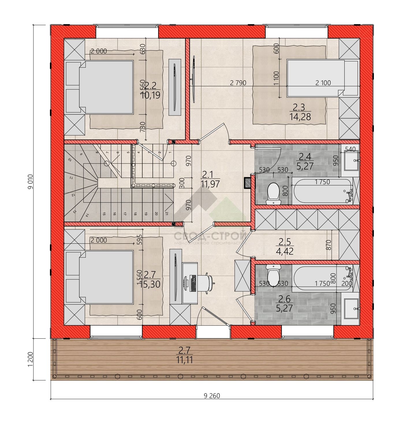 Дом из газобетонных блоков С-212 ГБ «Белл»