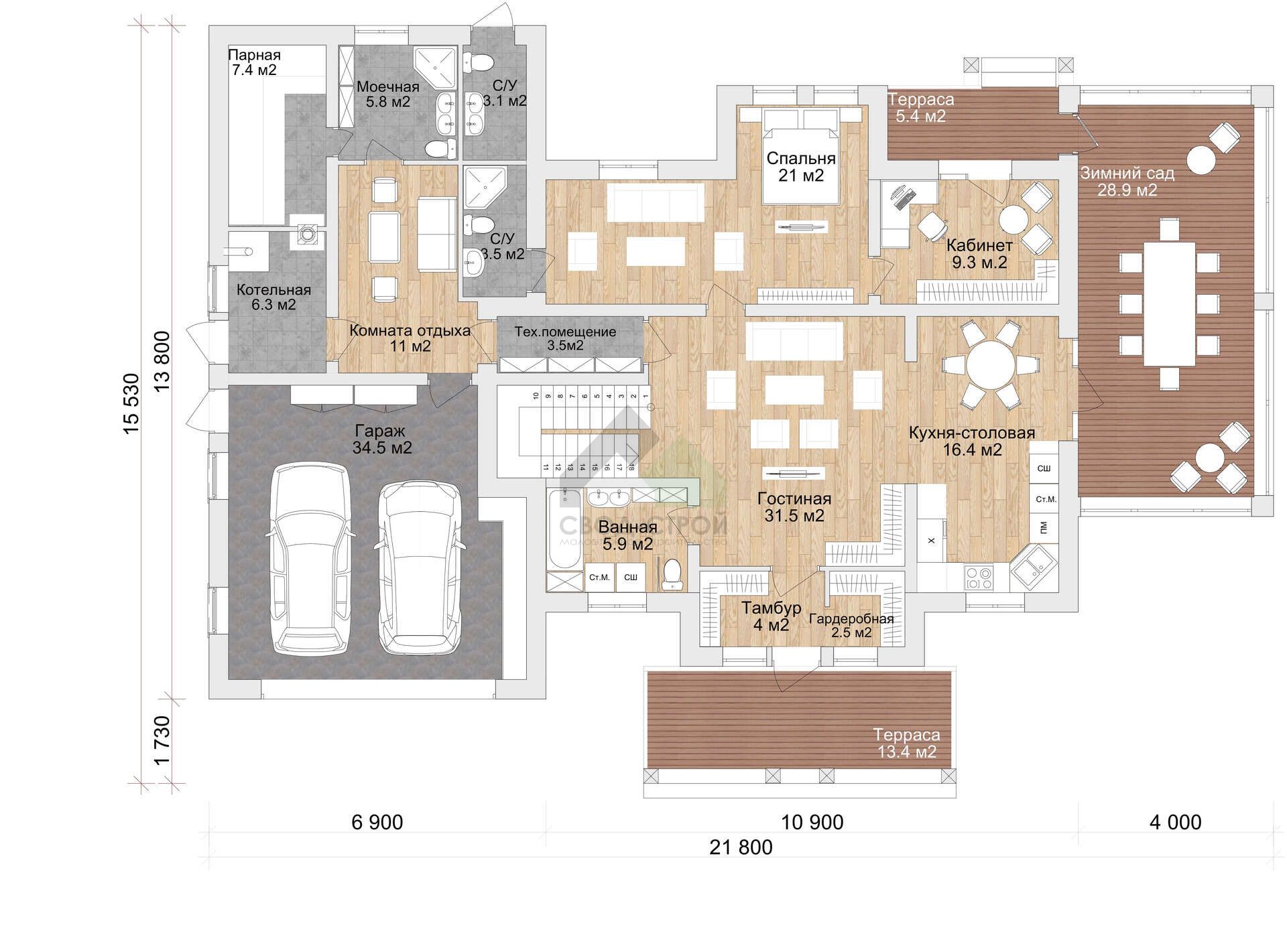 Дом с гаражом С-385 ГБ «Прерий-Райта»
