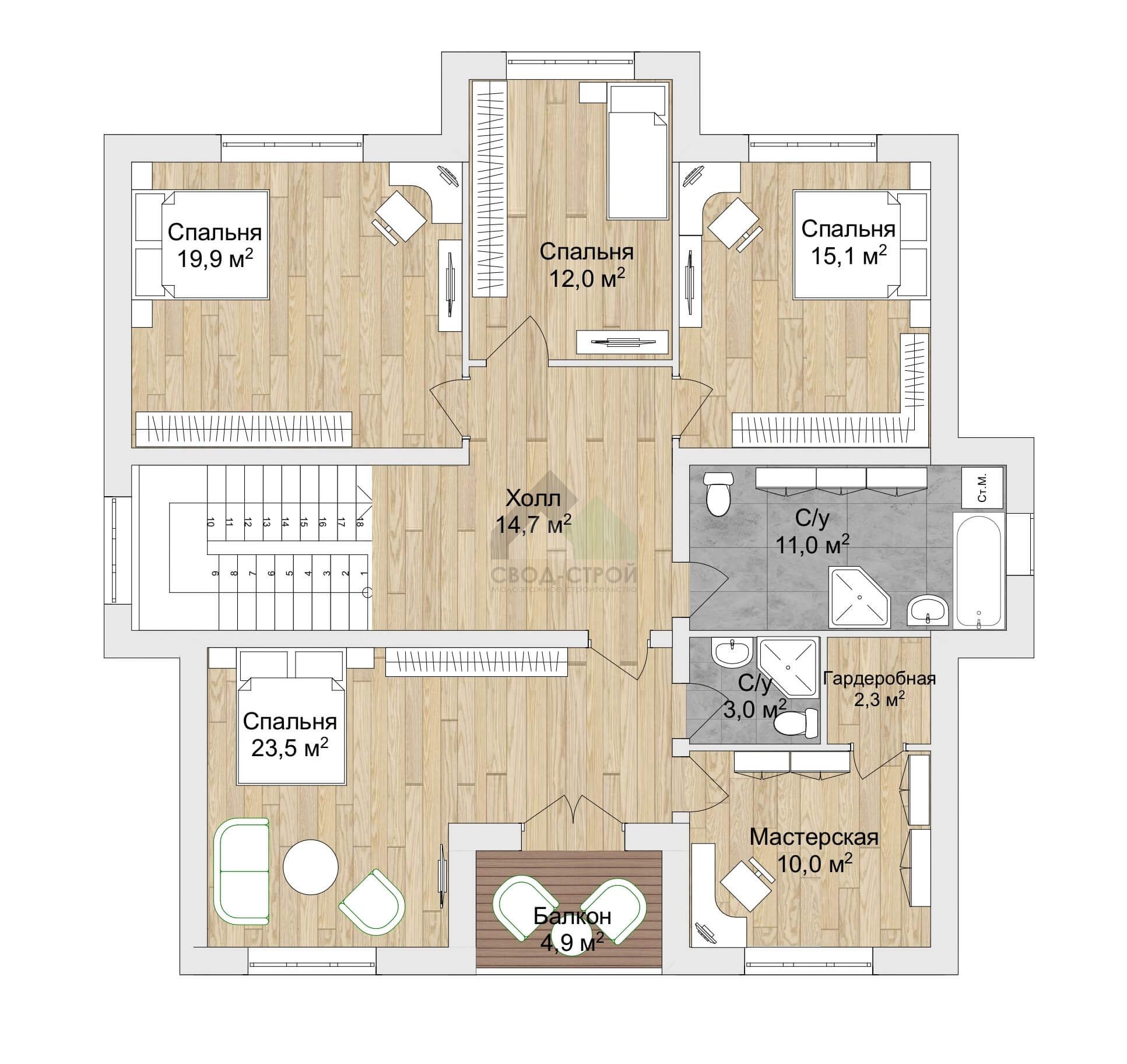 Газобетонный дом с балконом С-327 ГБ «Юпитер»