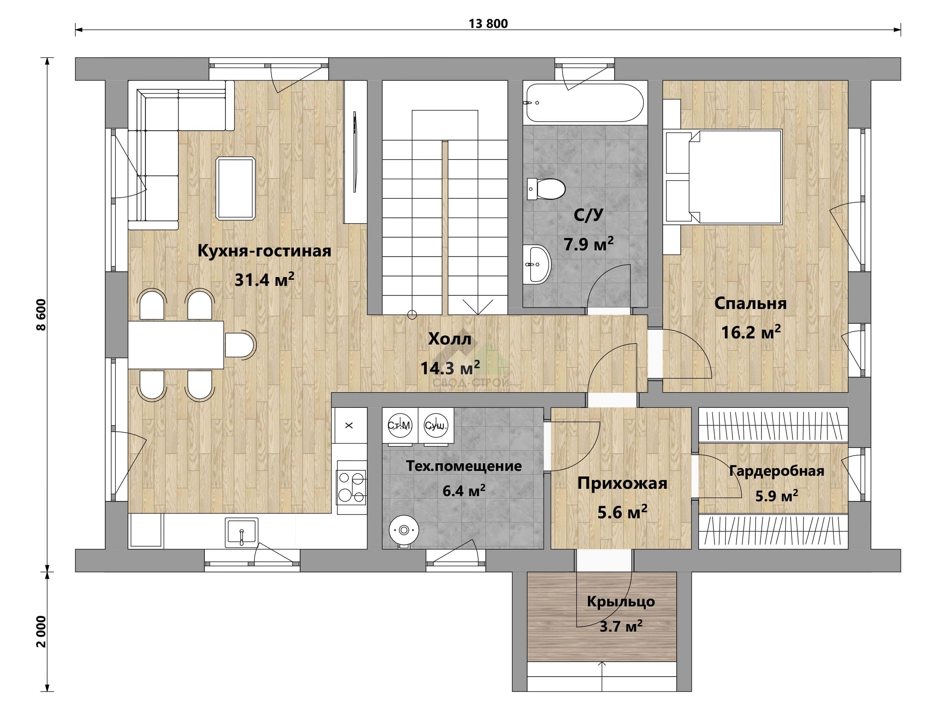 Каркасный дом в стиле Барн в стиле барн С-221 КР «Шервуд»