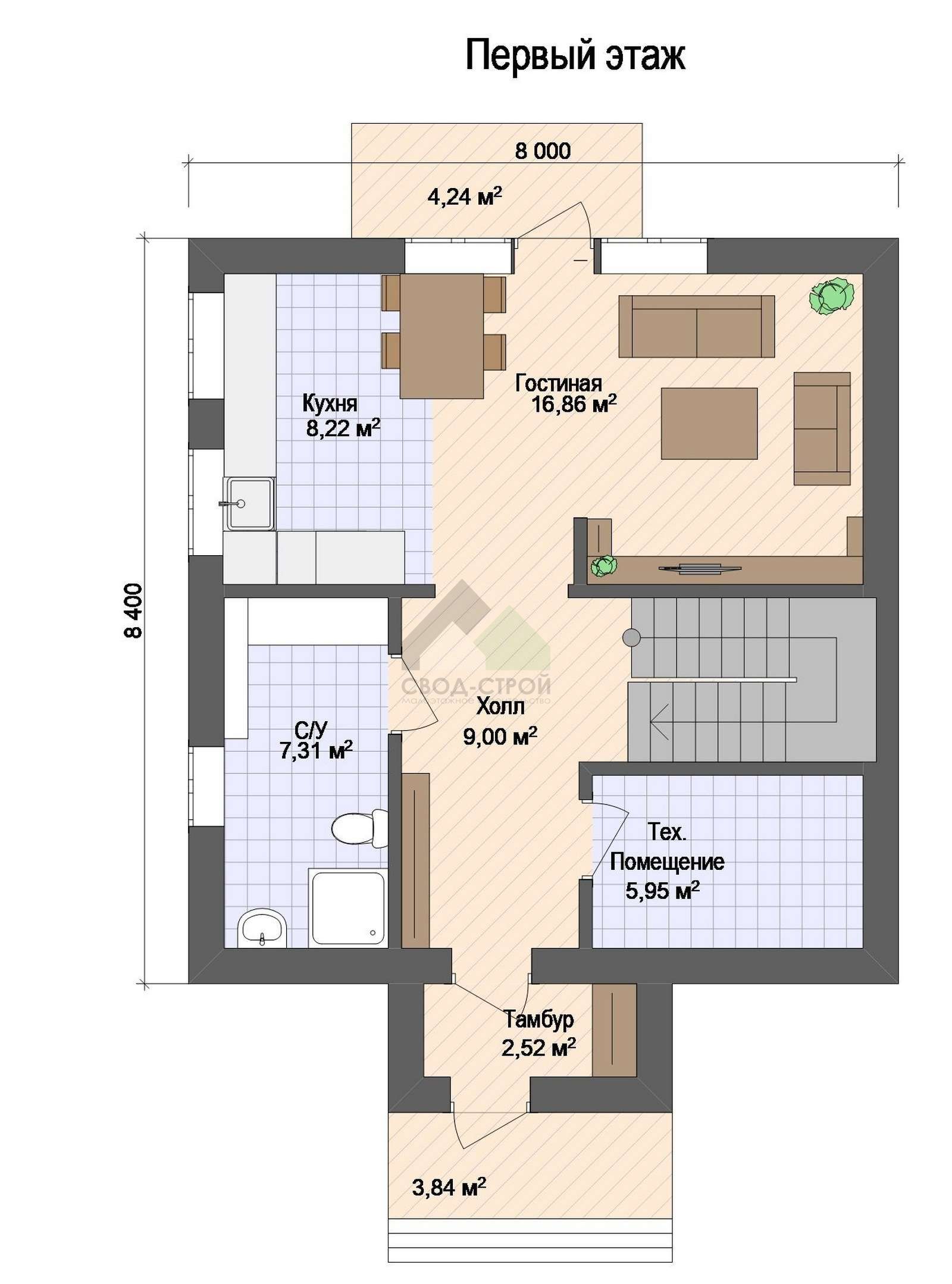 Дом из газобетонных блоков С-147 ГБ «Марципан»