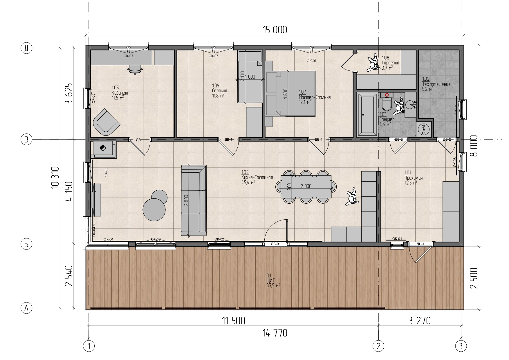 Коттедж каркасный С-158 КР «Уют»
