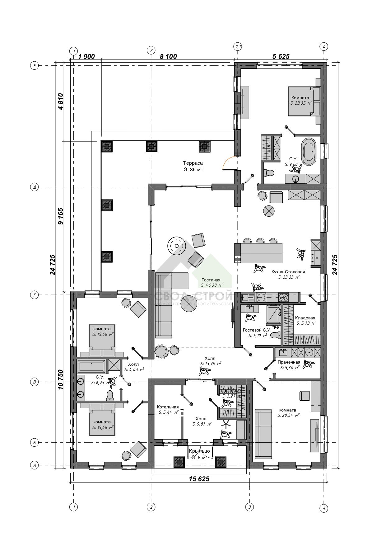 Дом из пеноблоков С-320 ГБ «Екатериновка»