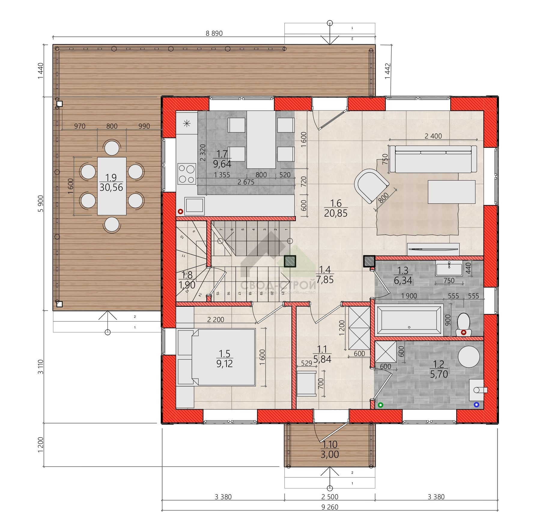 Дом из газобетонных блоков С-212 ГБ «Белл»