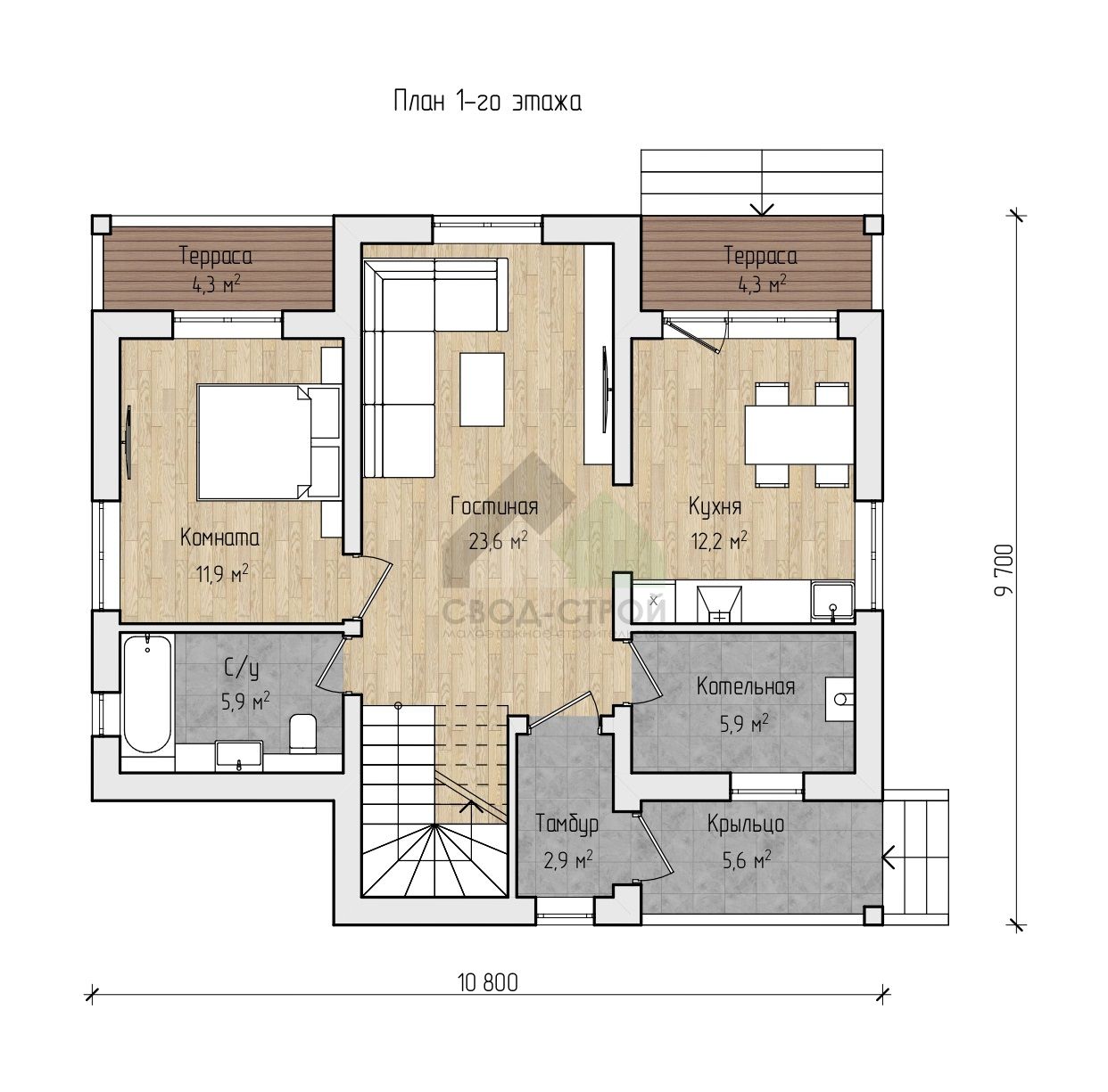 Дом из газобетонных блоков С-185 ГБ «Сиеста»