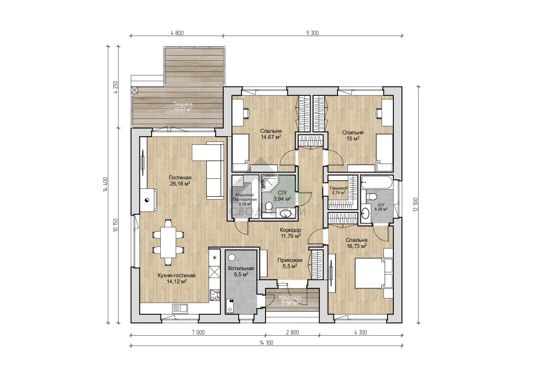 Дом из газобетонных блоков С-179 ГБ «Бьерн»