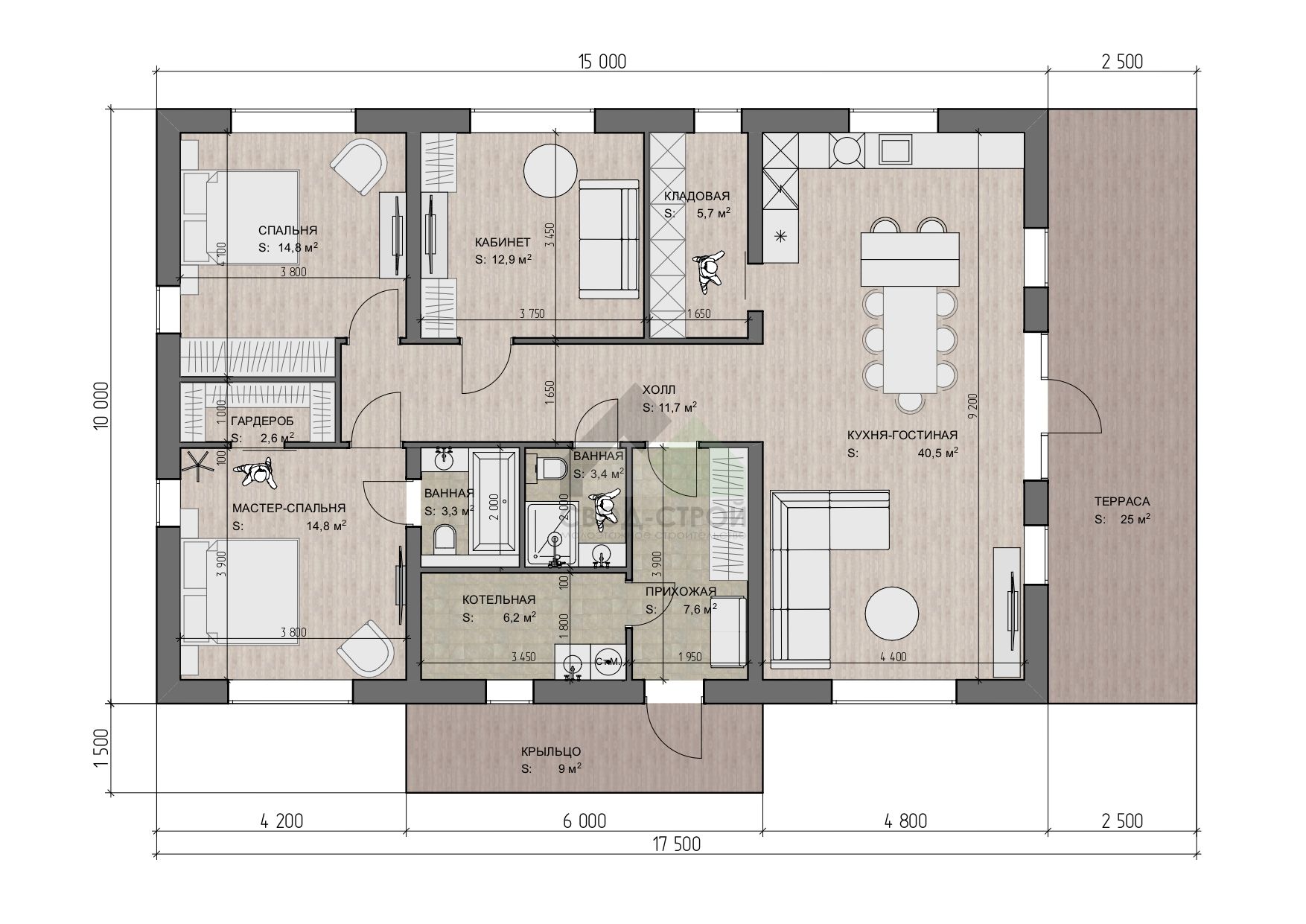 Дом из газобетонных блоков С-184 ГБ «Сталь»