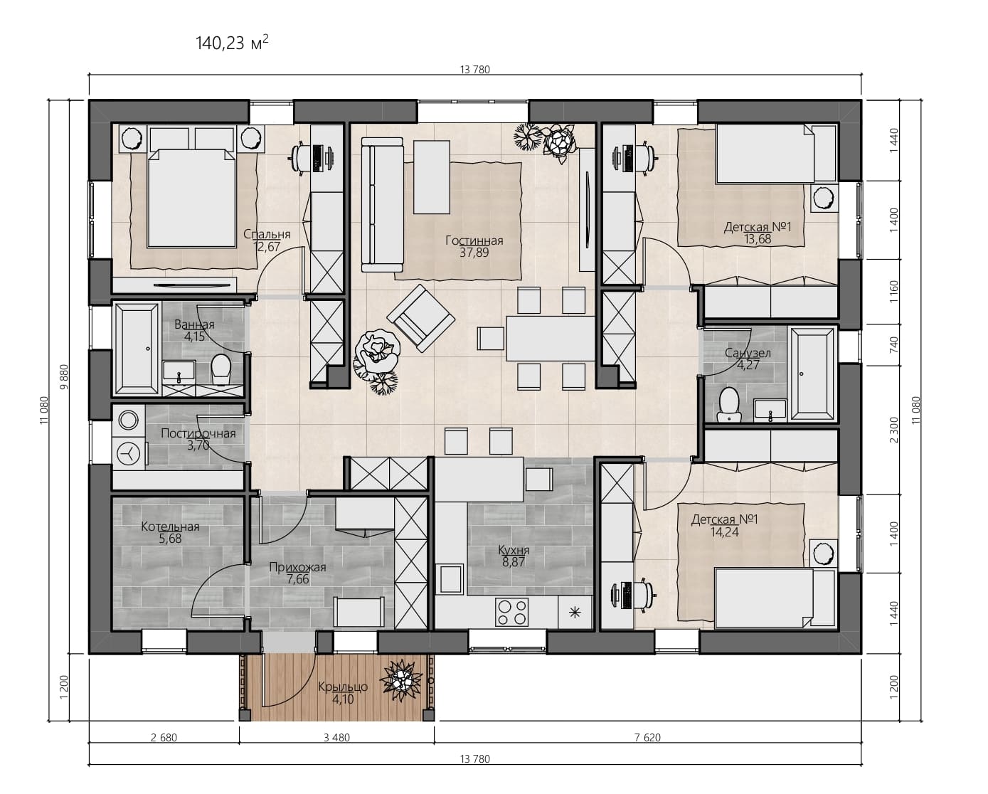 Дом из газобетонных блоков С-141 ГБ «Монарх»