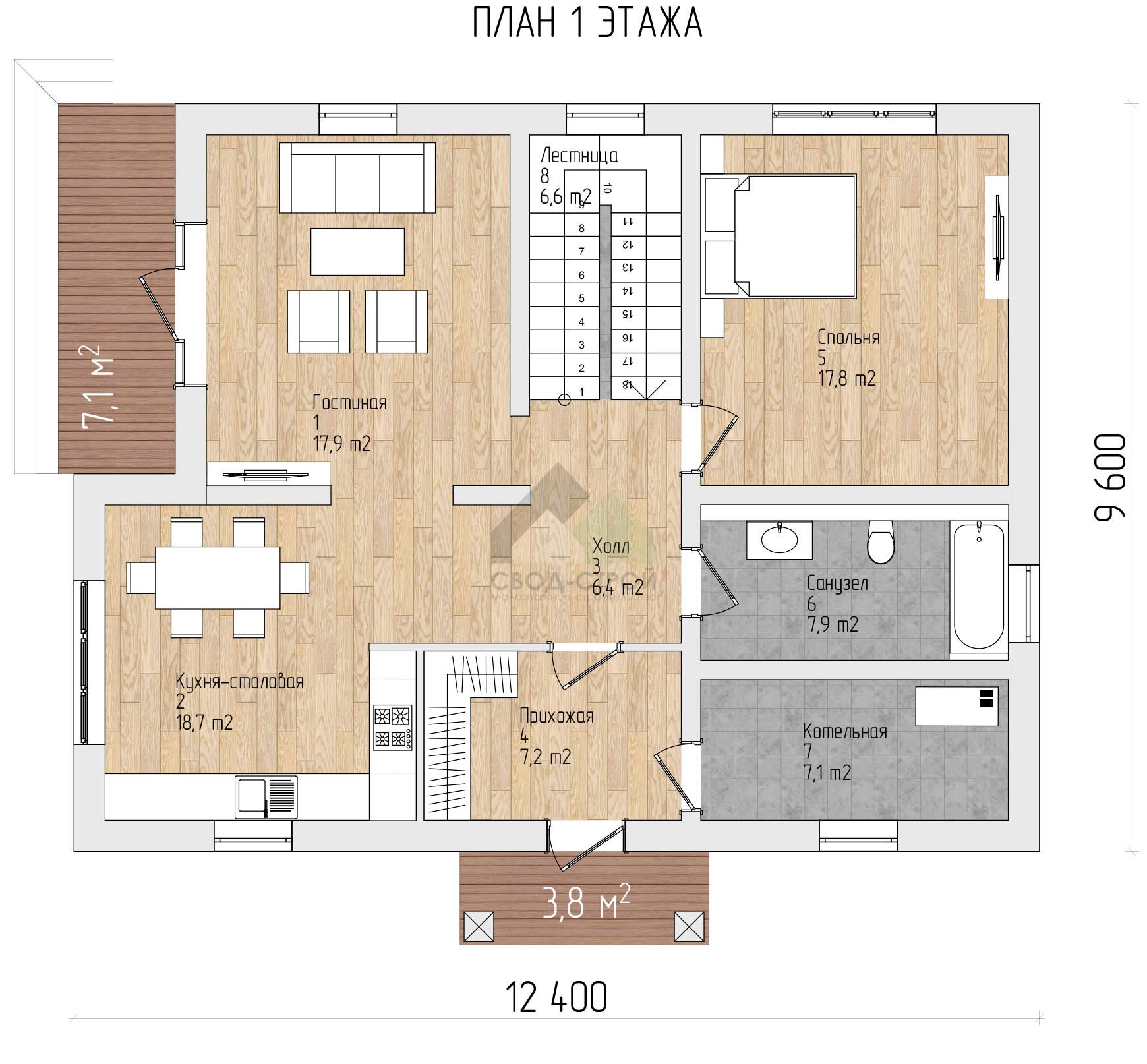 Газобетонный дом с балконом С-242 ГБ «Сияние»