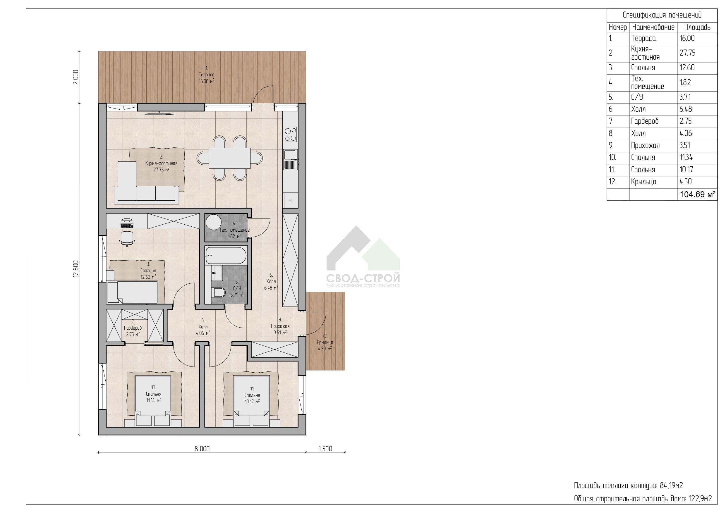 Дом из газобетонных блоков С-123 ГБ «Усадьба белая»