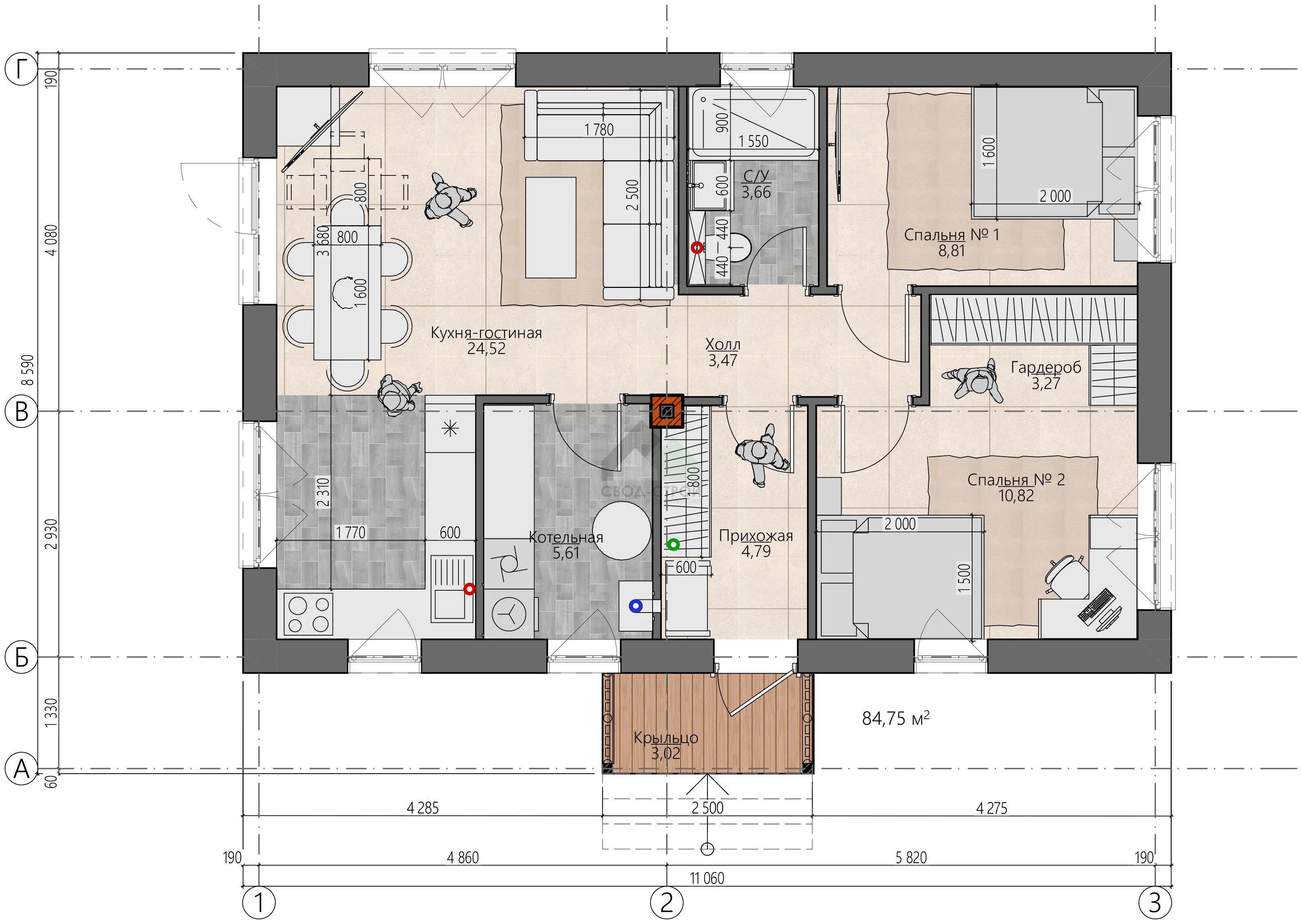 Дом из пеноблоков С-85 ГБ «Вдохновение мини»