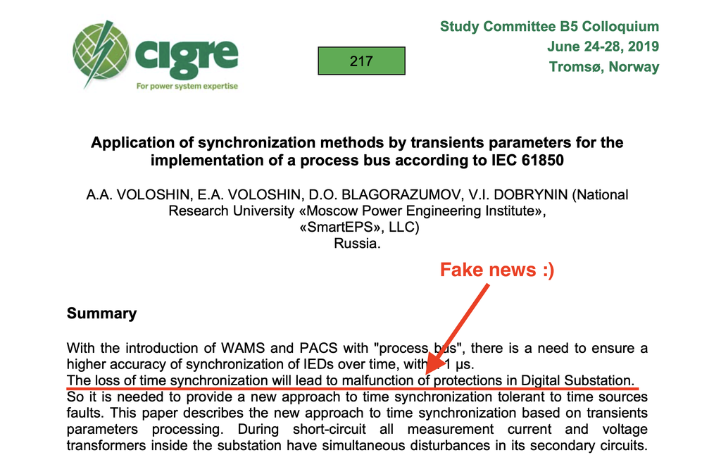 An example of the paper with warnings on PAC malfunctions in case of time synchronization failures
