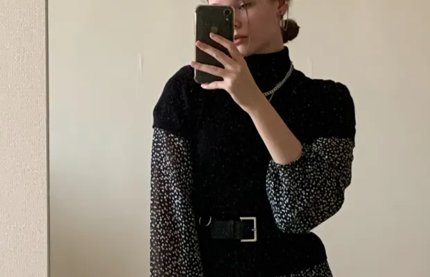 Платье мини в горошек S