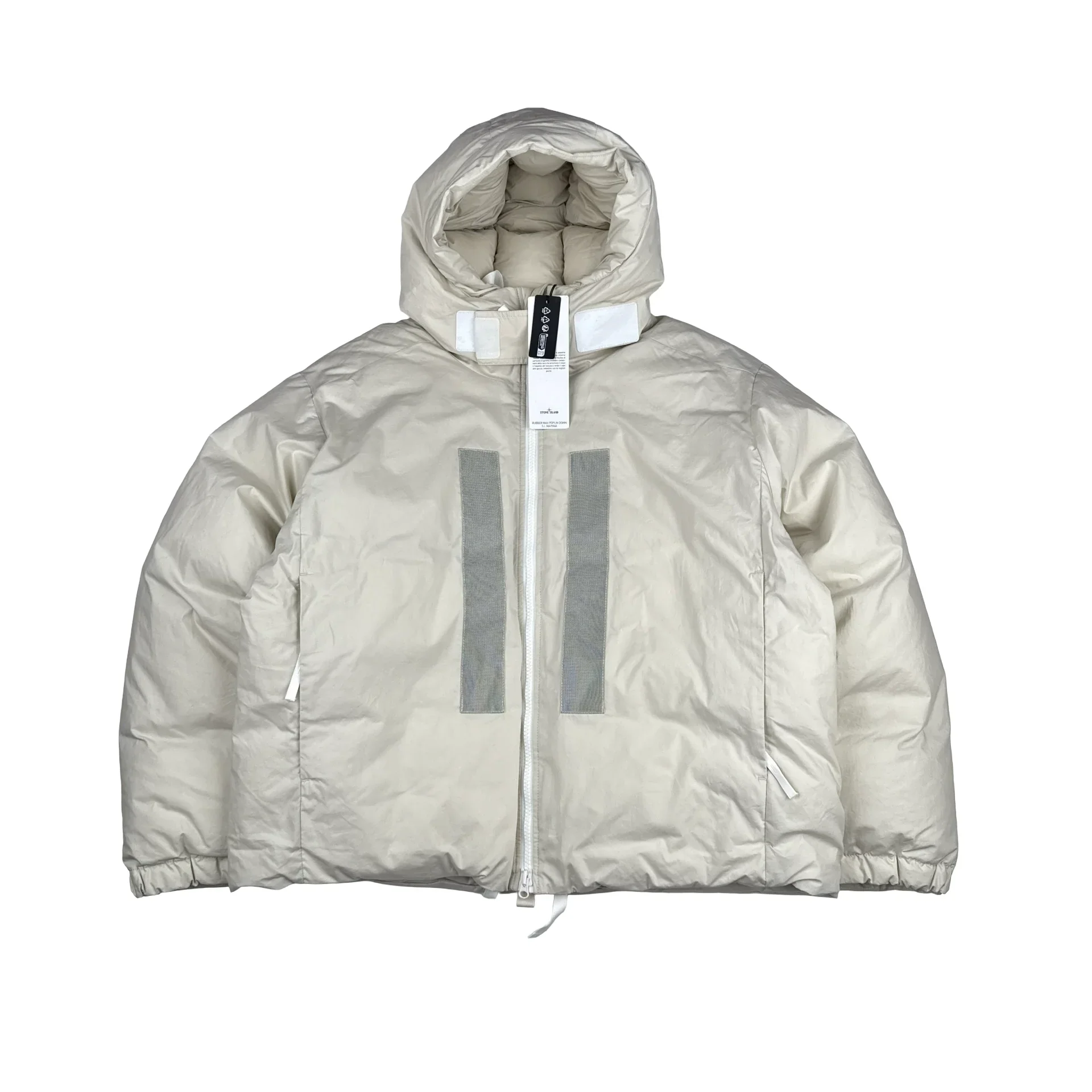 Пуховик Stone Island Marina Cream Reflective Strips Puffer Rubber Wax Poplin Down - фото 1