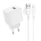 Адаптер Сетевой с кабелем Borofone BAS11A Erudite USB 2,1A/10,5W (USB/Lightning) (white)