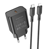 Адаптер Сетевой с кабелем Borofone BA71A Power PD QC3.0 Type-C 20W (Type-C/Lightning) (black)