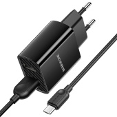 Адаптер Сетевой с кабелем Borofone BA53A Powerway 2USB 2,1A/10W (USB/Micro USB) (black)