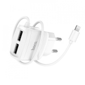 Адаптер Сетевой с кабелем Hoco C59A Mega Joy 2USB 2,4A/10W (USB/Lightning) (white)