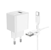 Адаптер Сетевой с кабелем Borofone BAS11A Erudite USB 2,1A/10,5W (USB/Type-C) (white)