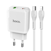 Адаптер Сетевой с кабелем Hoco N5 Favor PD QC3.0 USB/Type-C 3A/20W (Type-C/Lightning) (white)