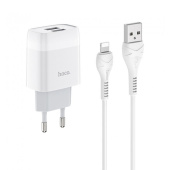 Адаптер Сетевой с кабелем Hoco C73A Glorious 2USB 2,4A/10W (USB/Lightning) (white)