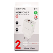 Адаптер Сетевой с кабелем Borofone BN16 Tough PD USB/Type-C 45W (Type-C/Lightning) (white)