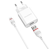 Адаптер Сетевой с кабелем Borofone BA20A Sharp USB 2,1A/10W (USB/Lightning) (white)