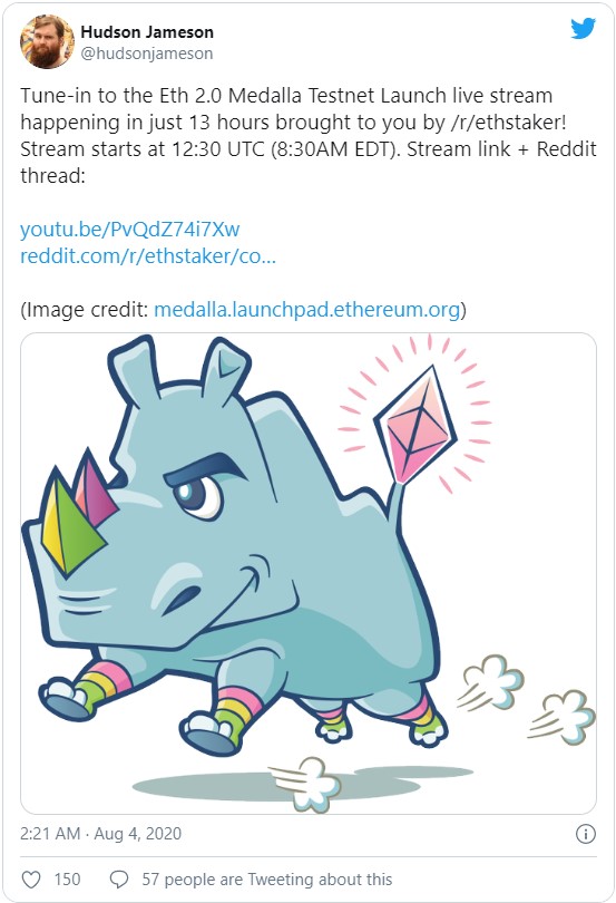 Окончание перехода к Ethereum 2.0 должно произойти в течение следующих нескольких лет. На 4 августа был запланирован тестент сети - запуск финальной тестовой сети Medalla. Это ключевой шаг к запуску ETH 2.0.