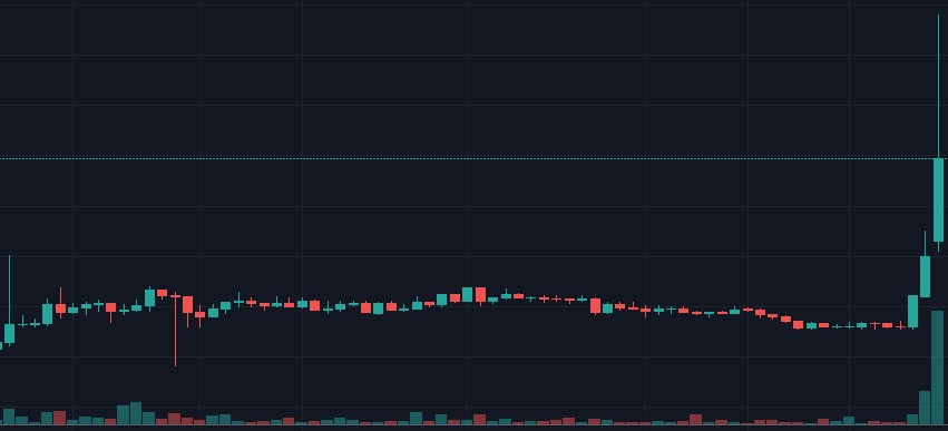График отображающий рост DogeCoin за 7-8 июня на 50%